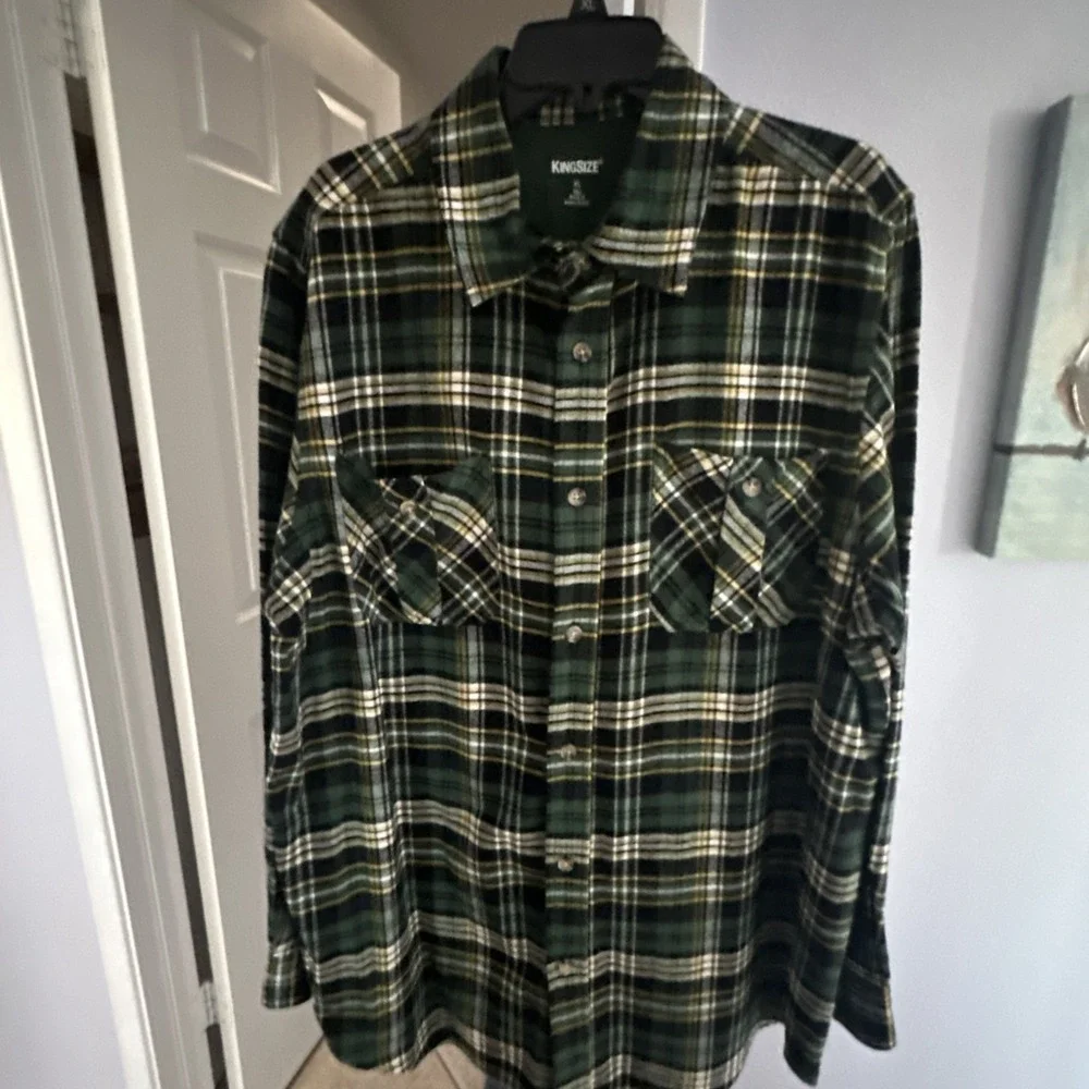 KingSize Men's Green Plaid Flannel Shirt Size‎ Tall XLT
